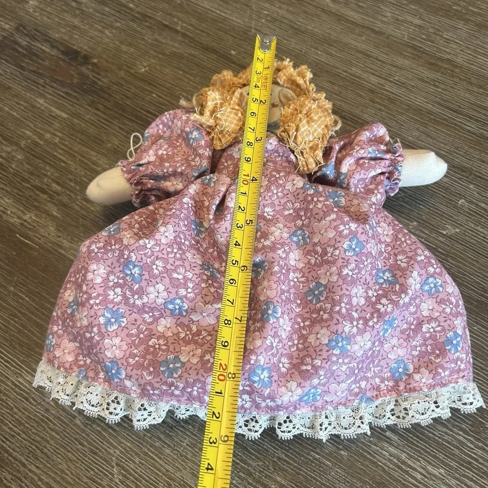 Vintage Handmade Primitive Rag Doll Reversible Happy Sad Cloth Doll Floral 10